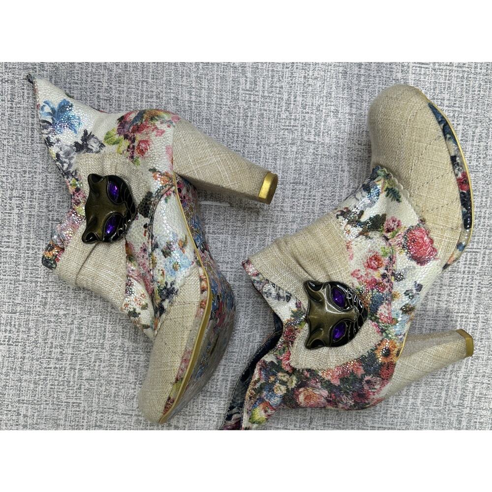 Irregular Choice Miaow Heeled Ankle Boots 38 / 7.5 Cat Floral Brocade Whimsy - Picture 6 of 11